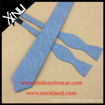 Mens Cotton Chambray Linen Blended Necktie and Bow Tie